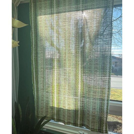 Vintage 70s curtain, green geometric pattern