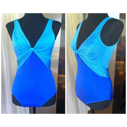 Vintage 70s bathing suit, one piece blue swimsuit, Sea Queen