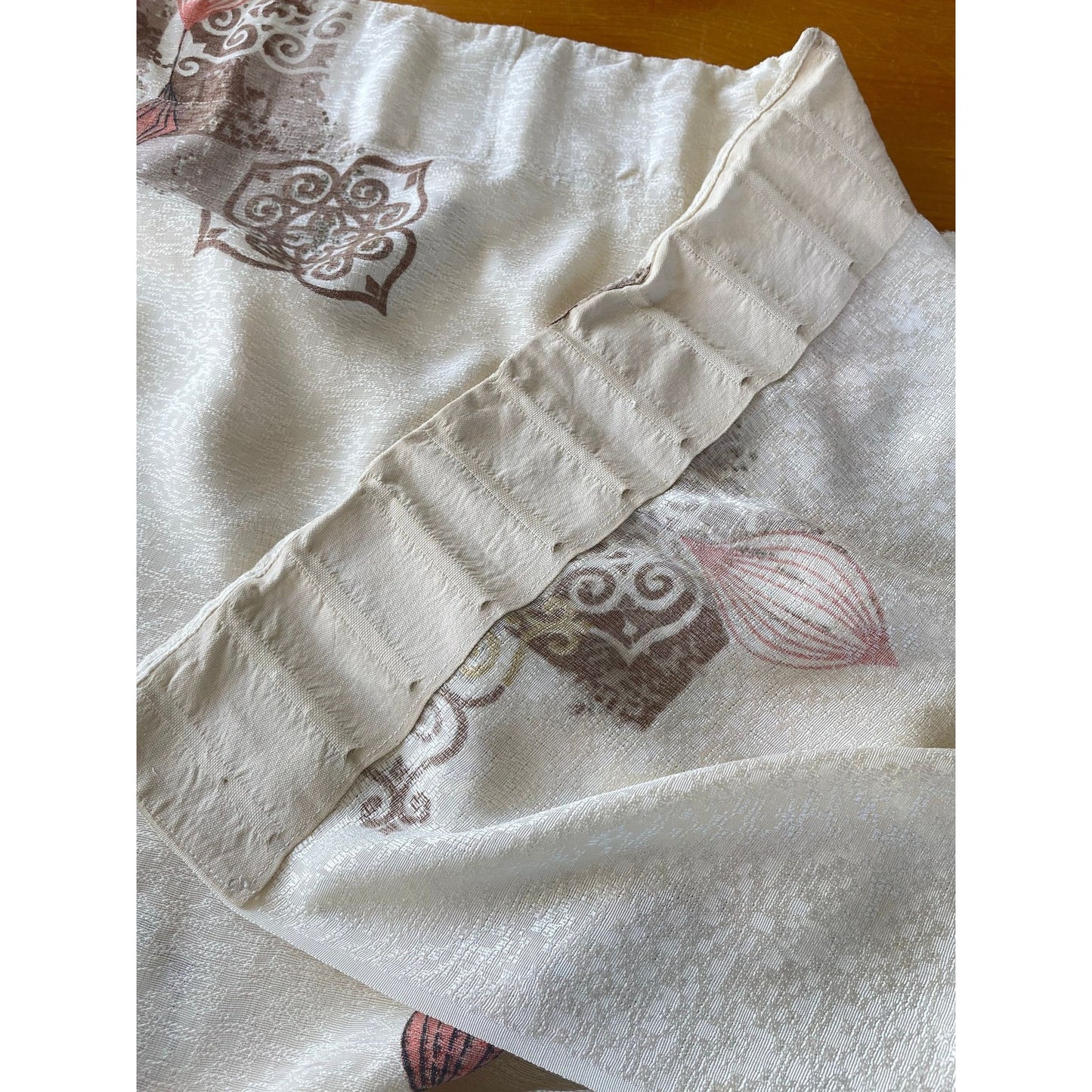 Vintage 50s barkcloth curtains, pink gold cream