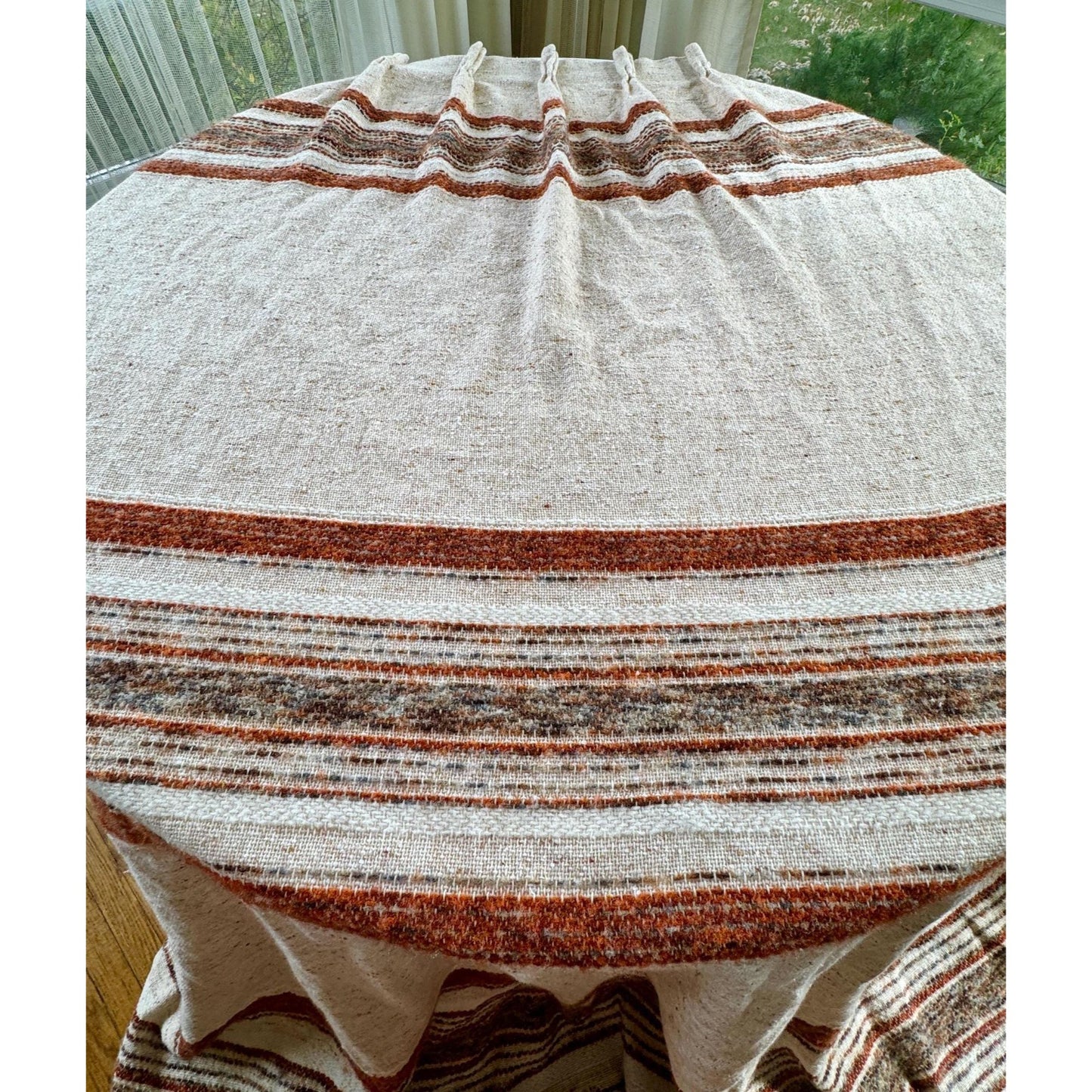 Vintage 70s pleated curtain, brown, beige stripes