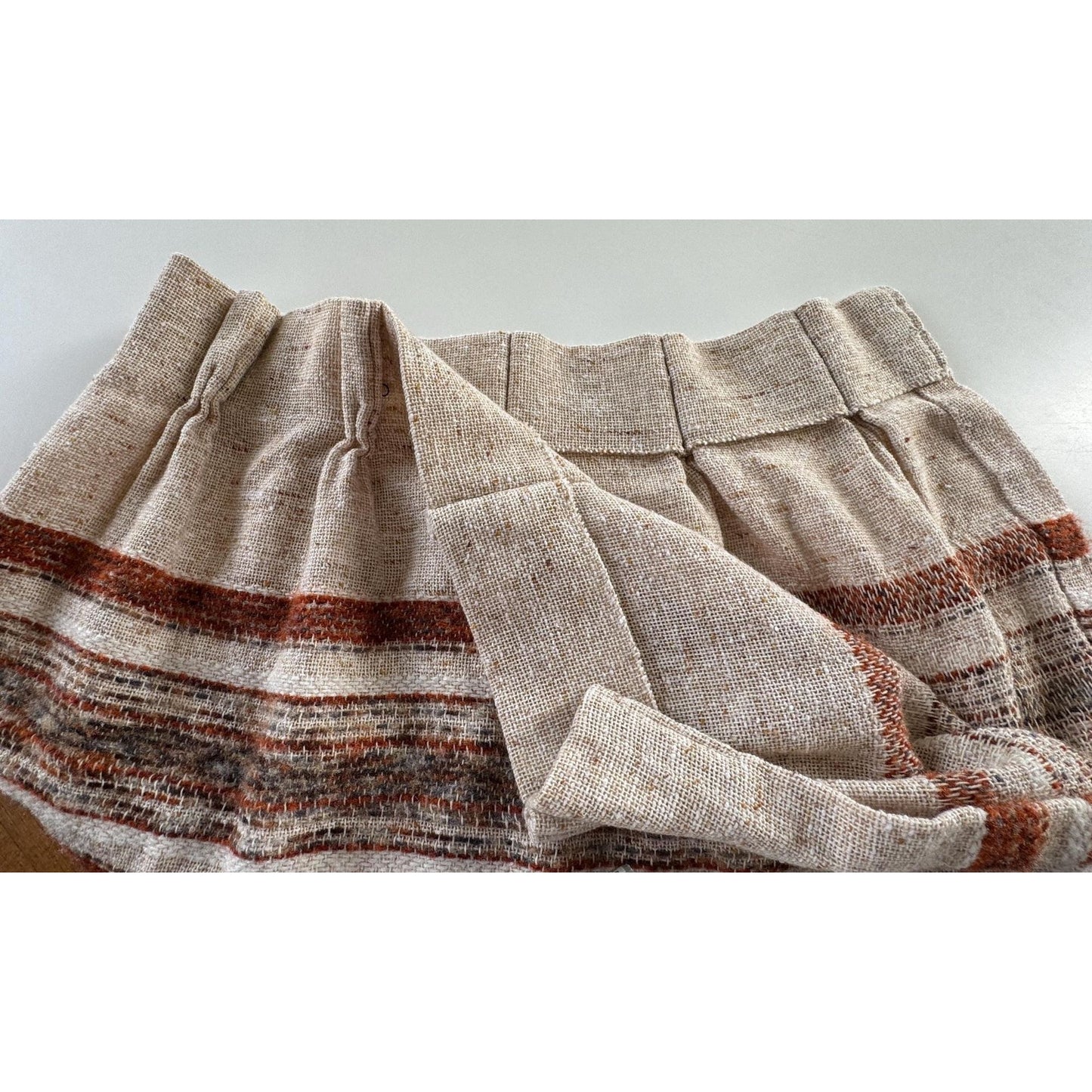 Vintage 70s pleated curtain, brown, beige stripes