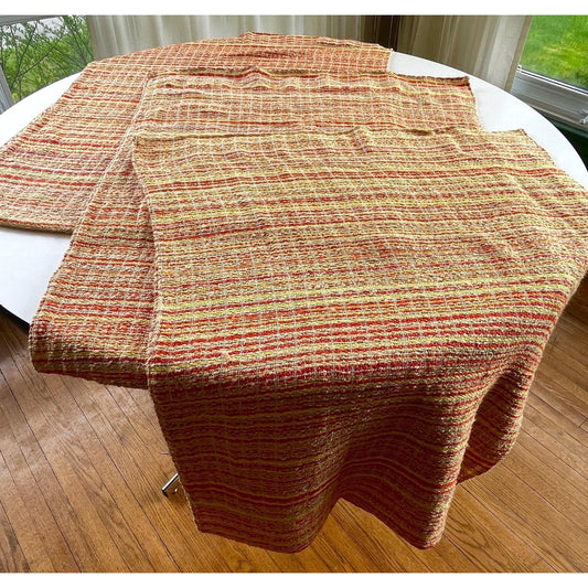 Vintage 70s pleated curtain, orange, yellow, tan stripes