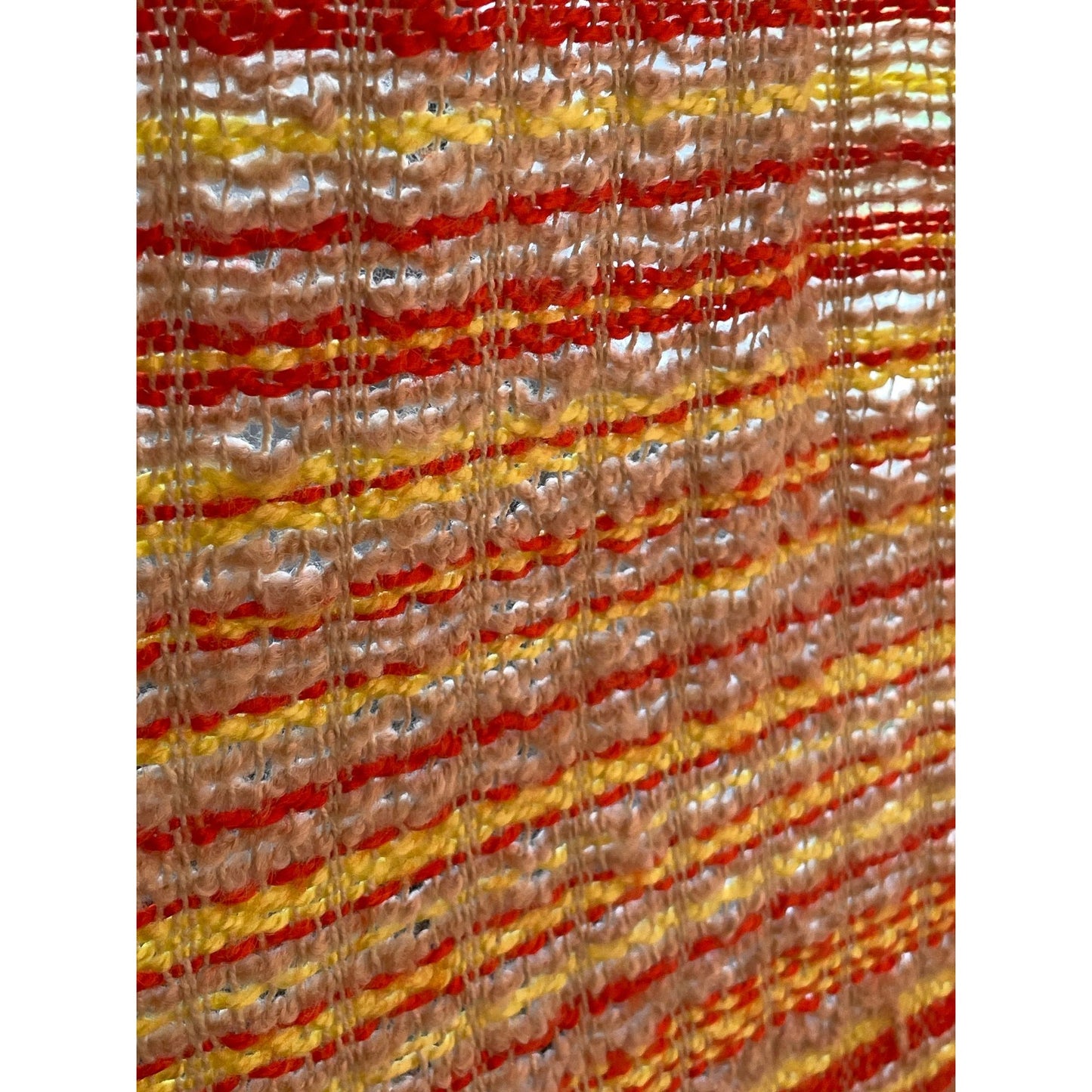 Vintage 70s pleated curtain, orange, yellow, tan stripes