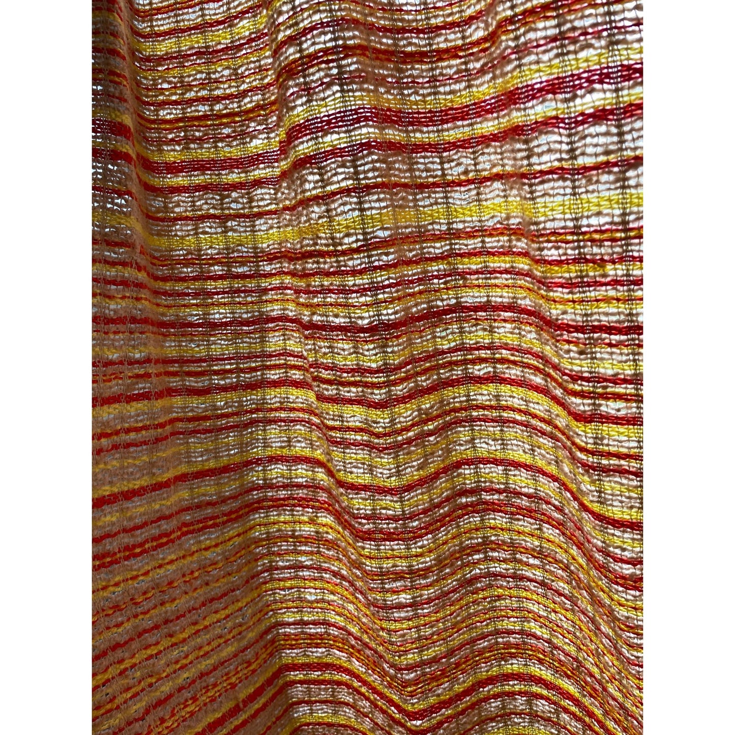 Vintage 70s pleated curtain, orange, yellow, tan stripes