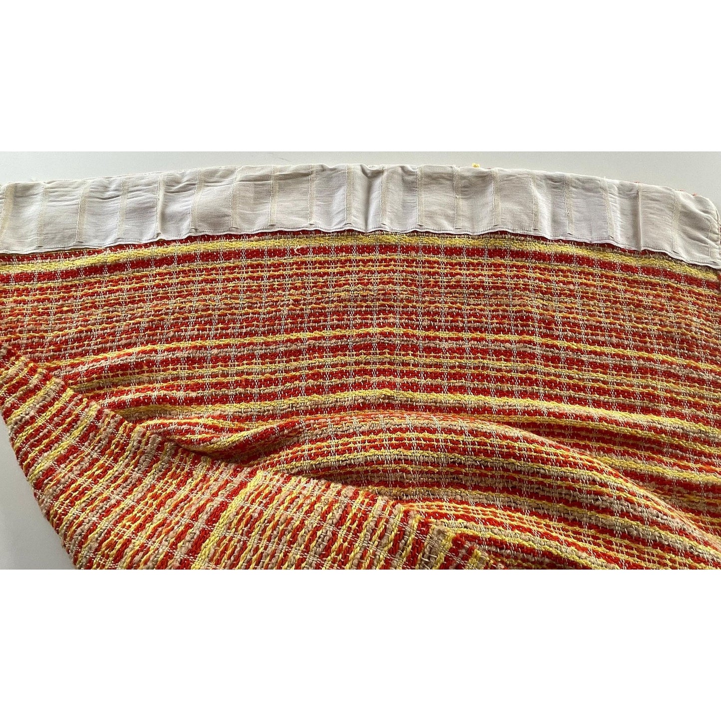 Vintage 70s pleated curtain, orange, yellow, tan stripes