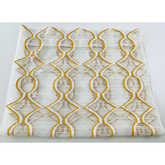 Vintage 70s curtain, yellow/orange embroidered groovy pattern