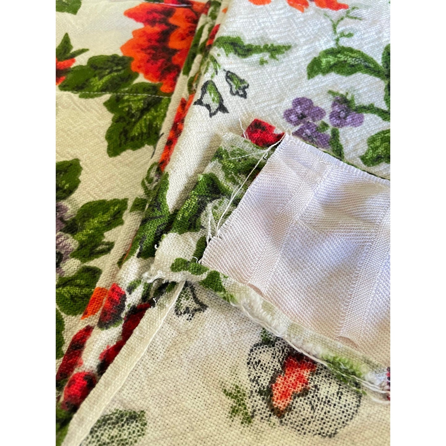 Vintage 60s barkcloth red floral curtain, single panel
