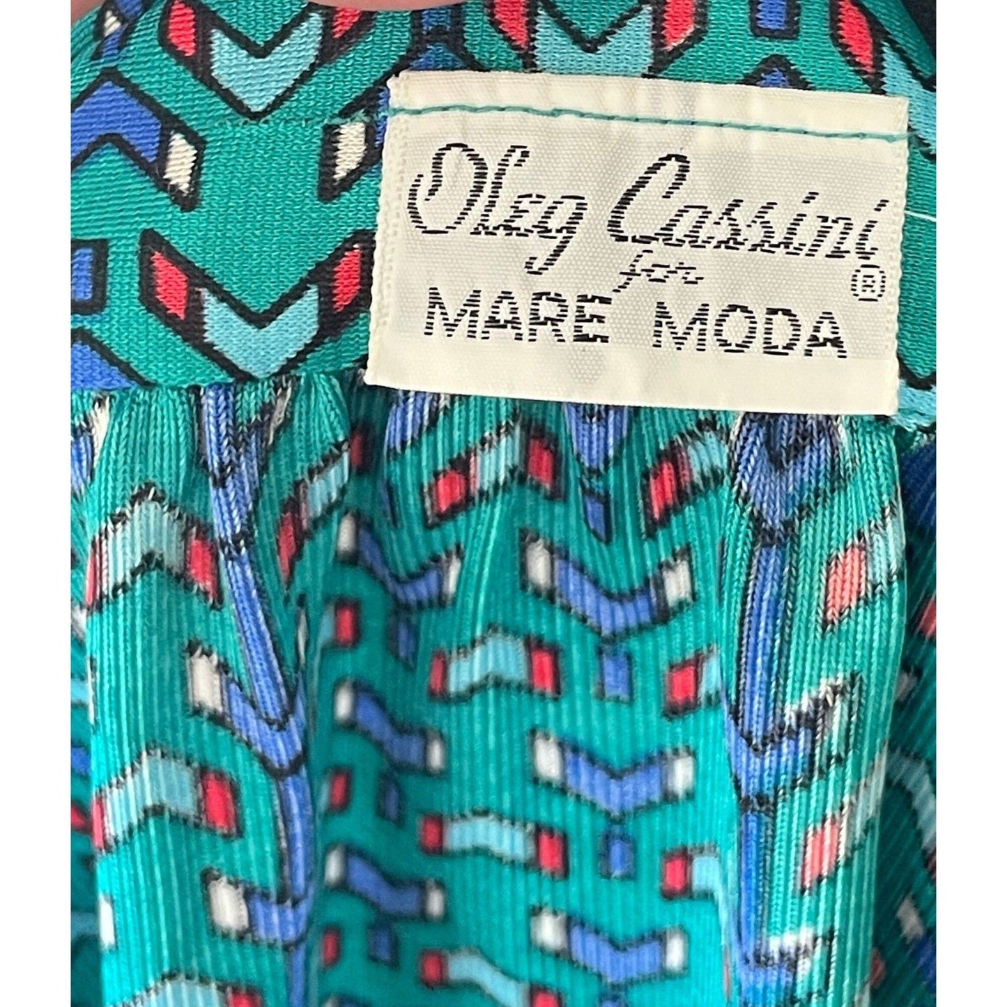 Vintage 80s wrap skirt, teal and blue, ankle length, Oleg Cassini