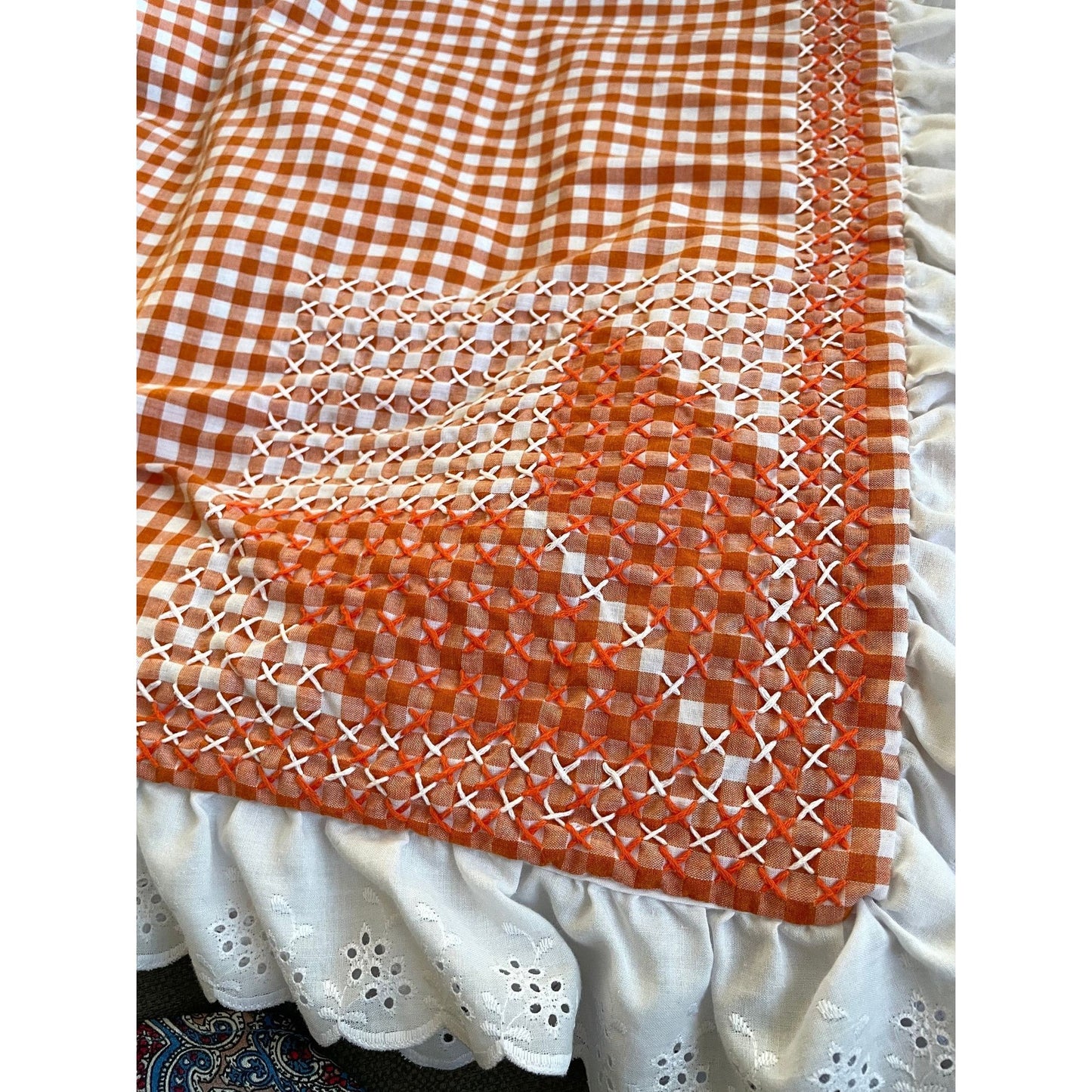 Vintage 80s hand stitched throw blanket