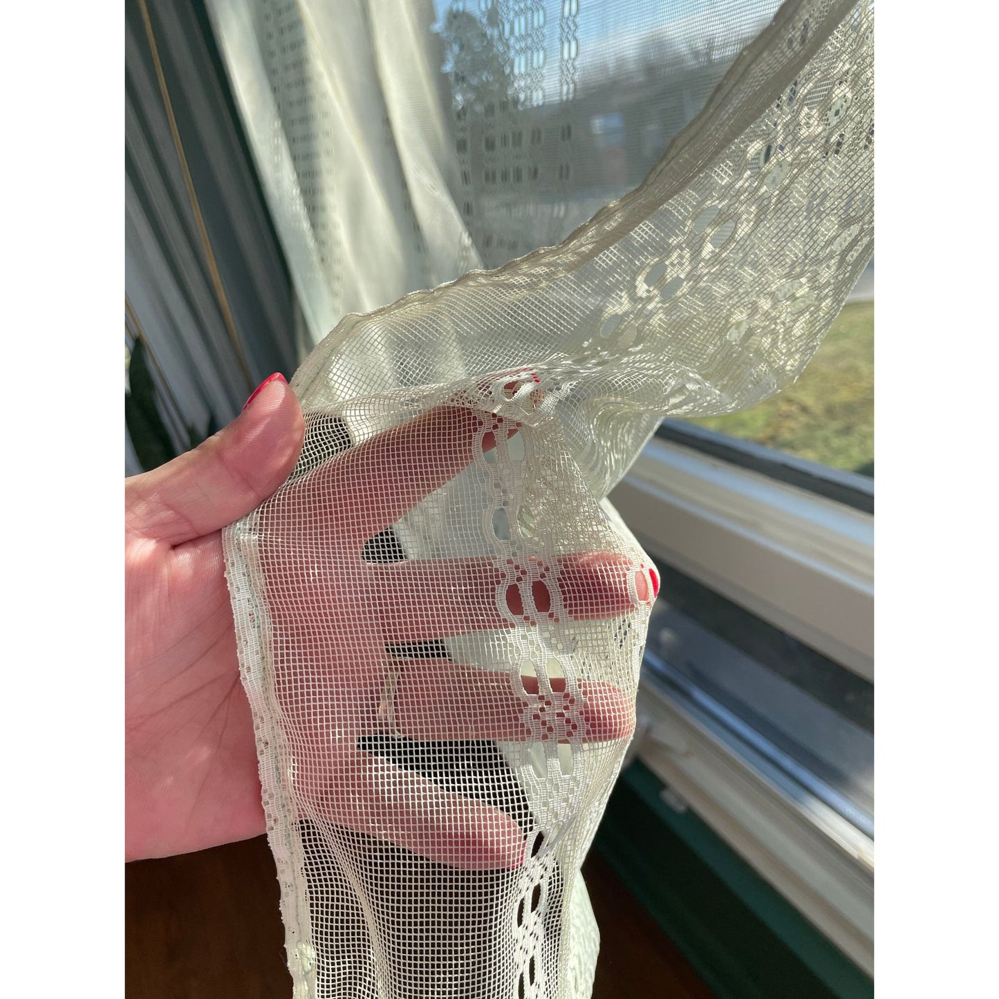 Vintage 70s curtain, soft mint sheer mesh panel