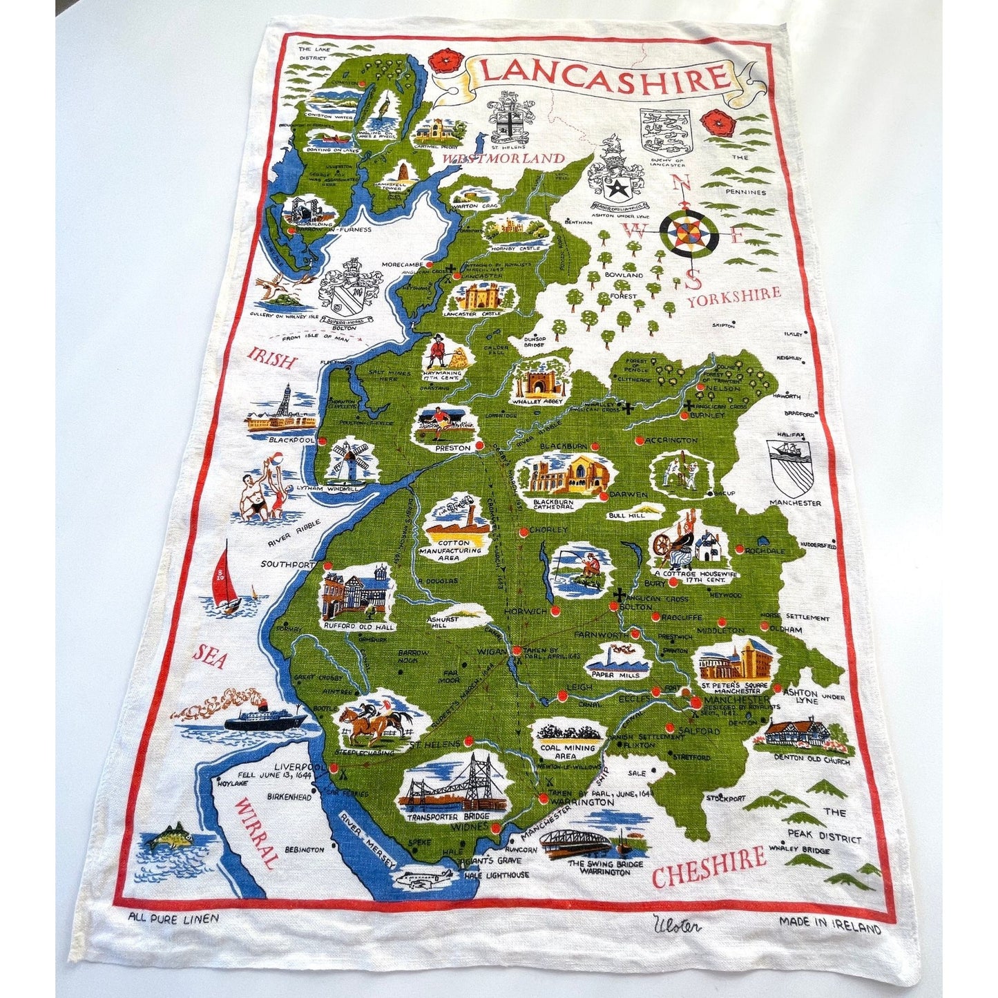 Vintage Lancashire tea towel, Ulster