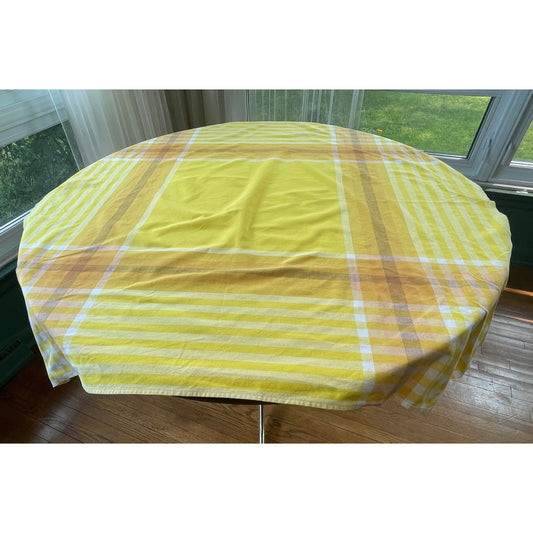 Vintage 80s square yellow plaid tablecloth