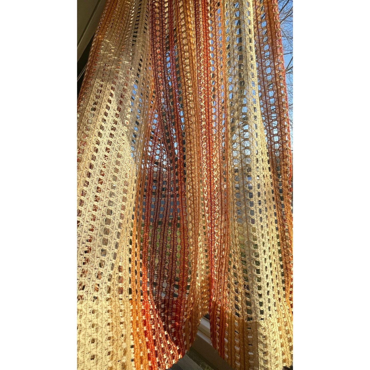 Vintage 70s pleated curtain, honeycomb weave, brown ombre
