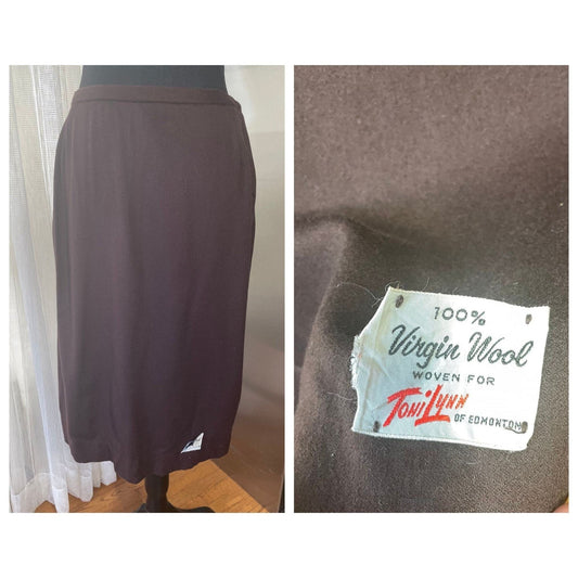Vintage 1950s skirt, 100% wool, chocolate brown, Toni Lynn of Edmonton