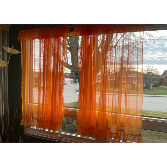 Vintage 70s curtains, orange sheer ruffled panels