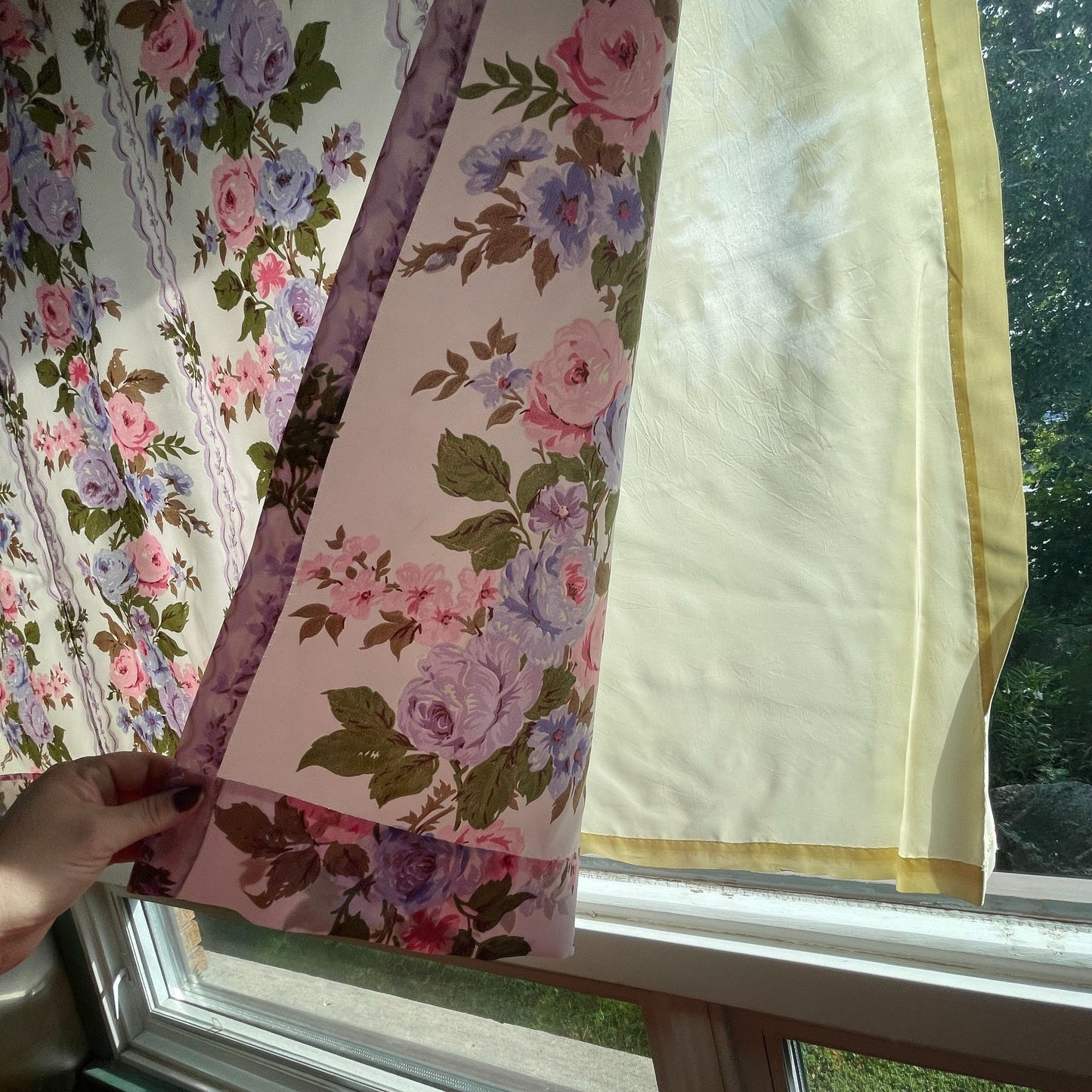 Vintage 60s purple floral curtain panel