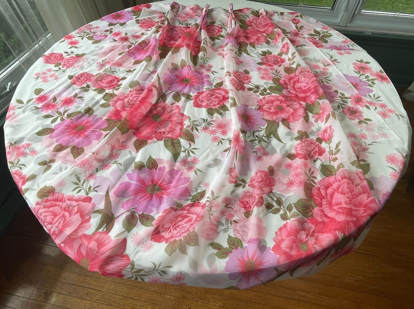 Vintage 50s sheer pink floral pleated curtain