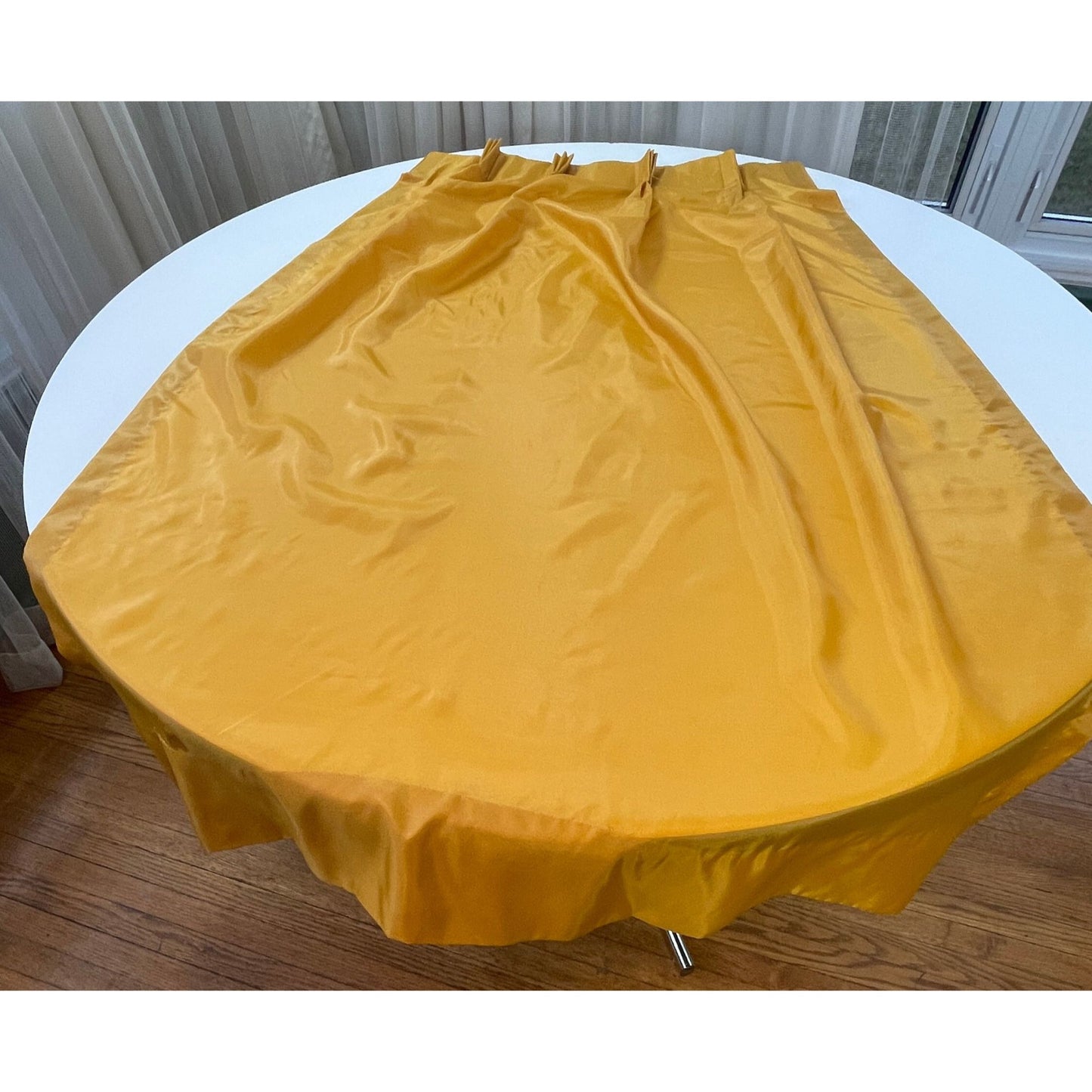 Vintage 60s pleated curtain, golden yellow, sheer