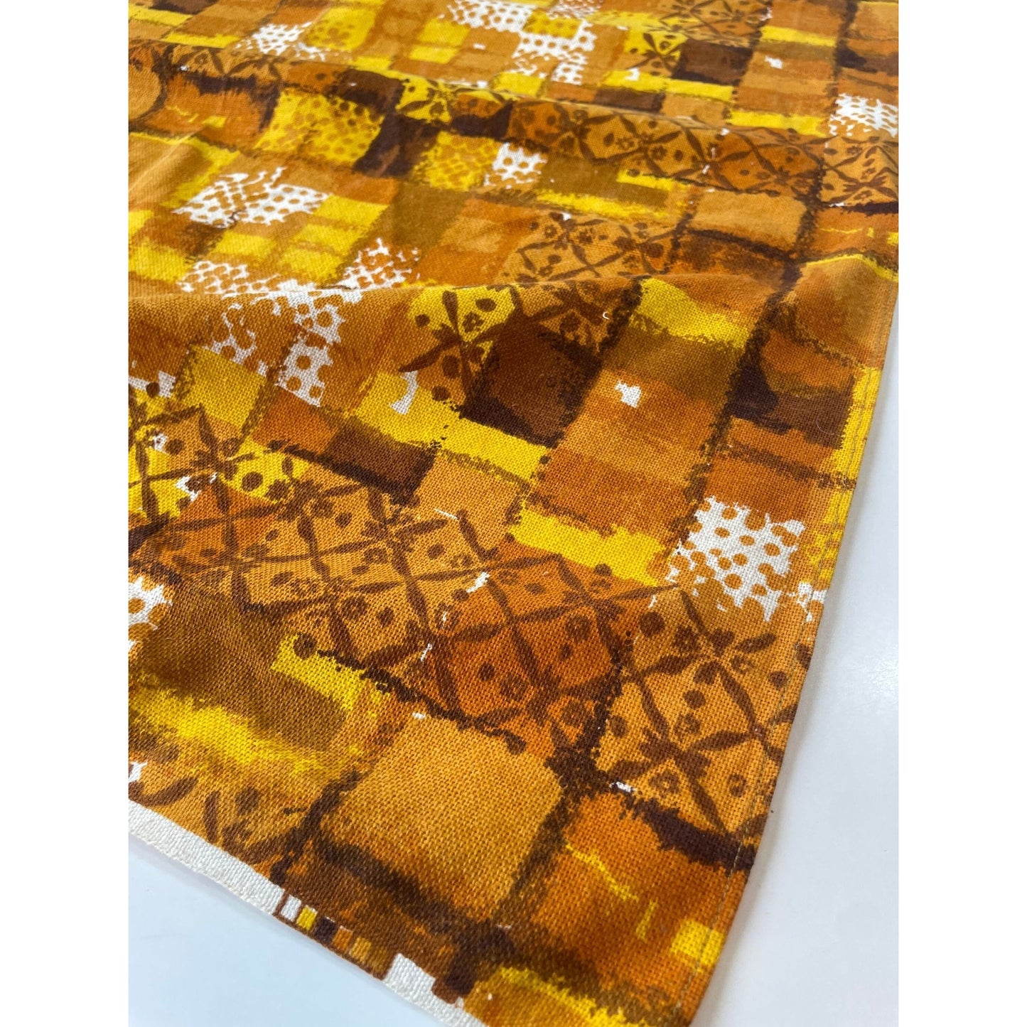 Vintage 60s mod tablecloth, orange geometric pattern