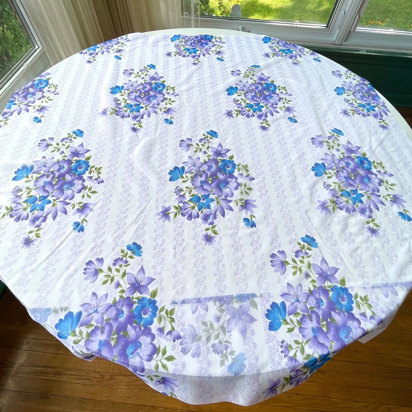 Vintage 60s sheer blue purple floral curtain
