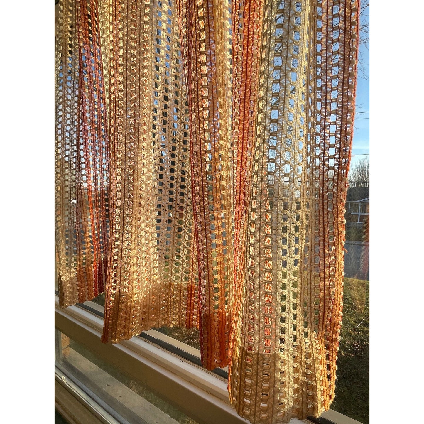 Vintage 70s pleated curtain, honeycomb weave, brown ombre