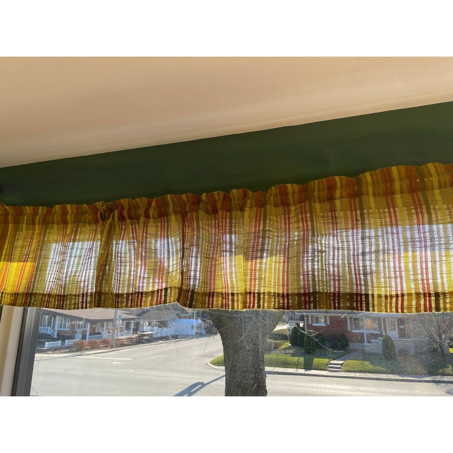 Vintage 60s valance, yellow orange stripes