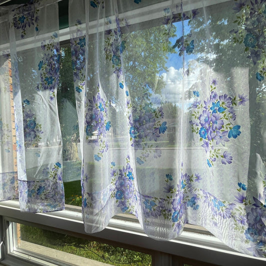 Vintage 60s sheer blue purple floral curtain
