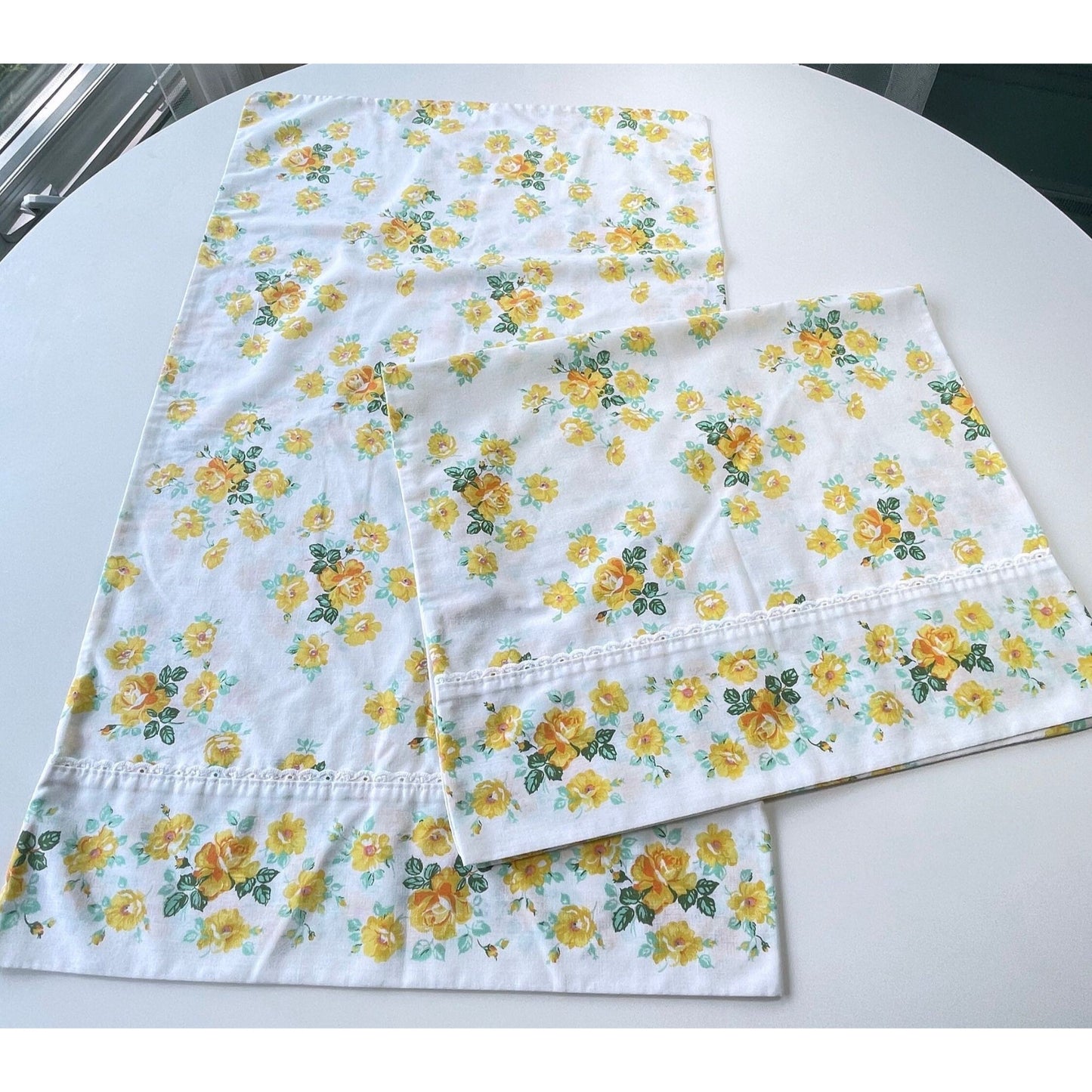 Pair of vintage 70s Wabasso floral pillowcases