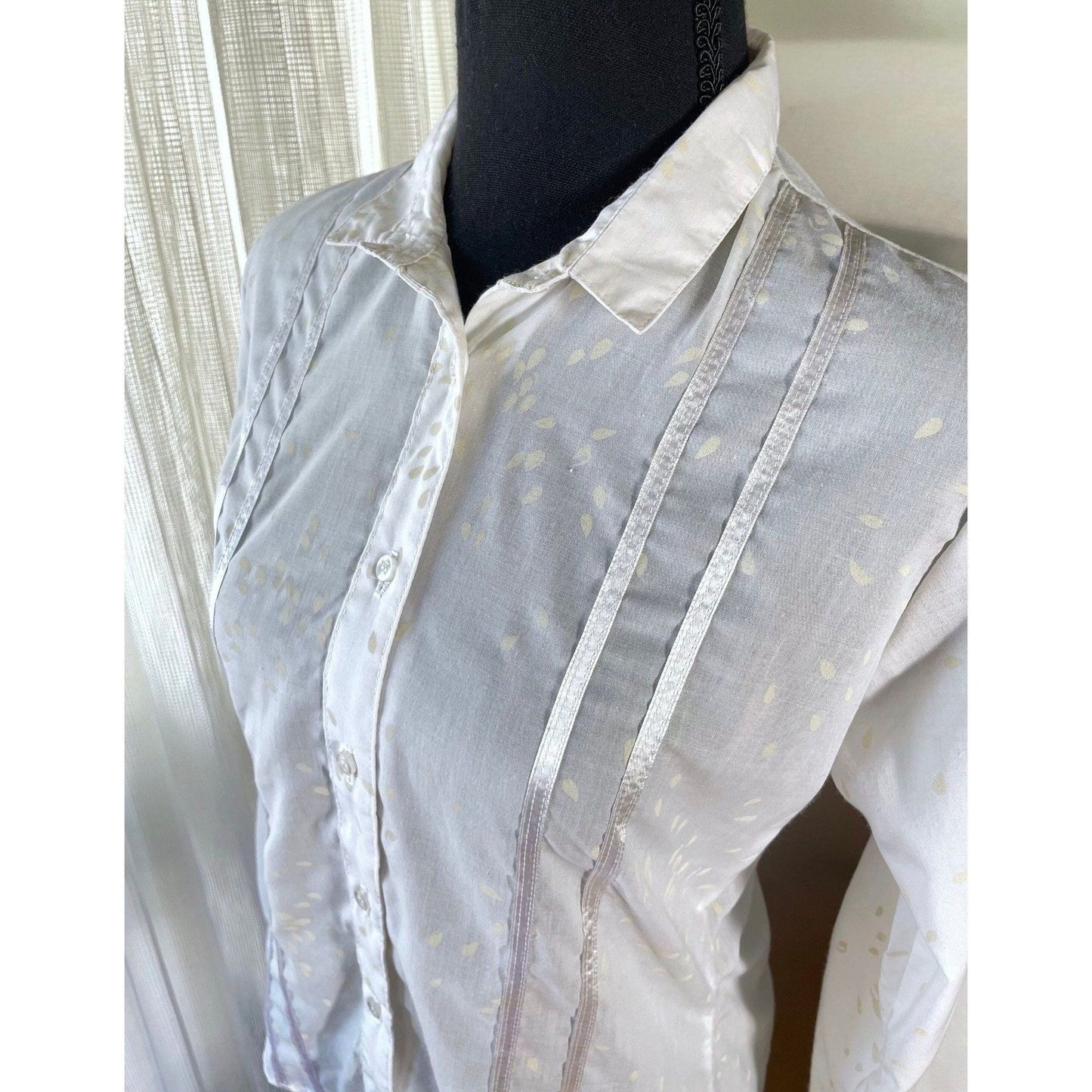 Vintage 1960s semi sheer blouse, white tone on tone