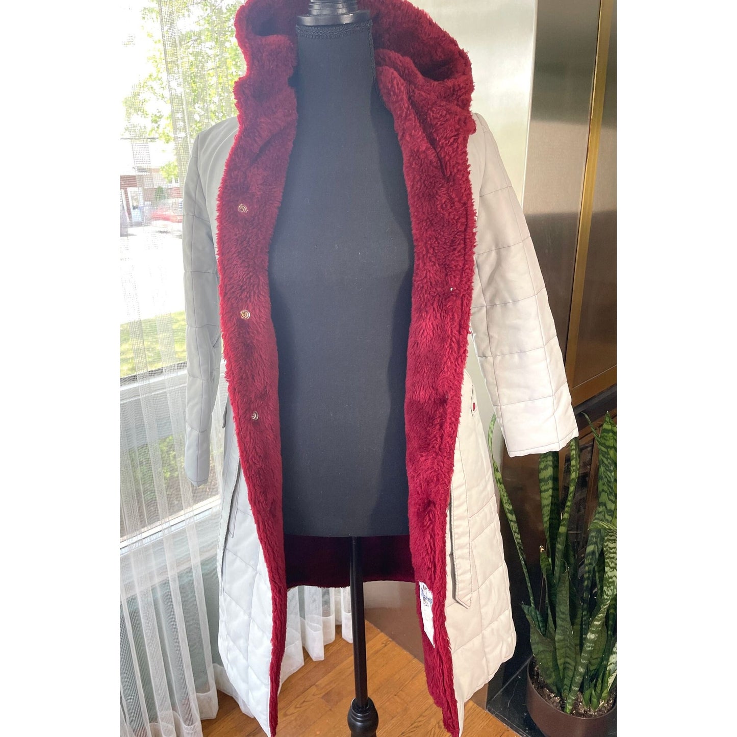 Vintage 70s parka, grey and burgundy hooded winter coat, Charell