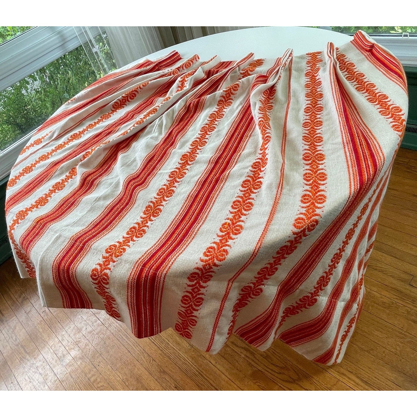 Vintage 70s pleated curtain, red, orange vertical stripes