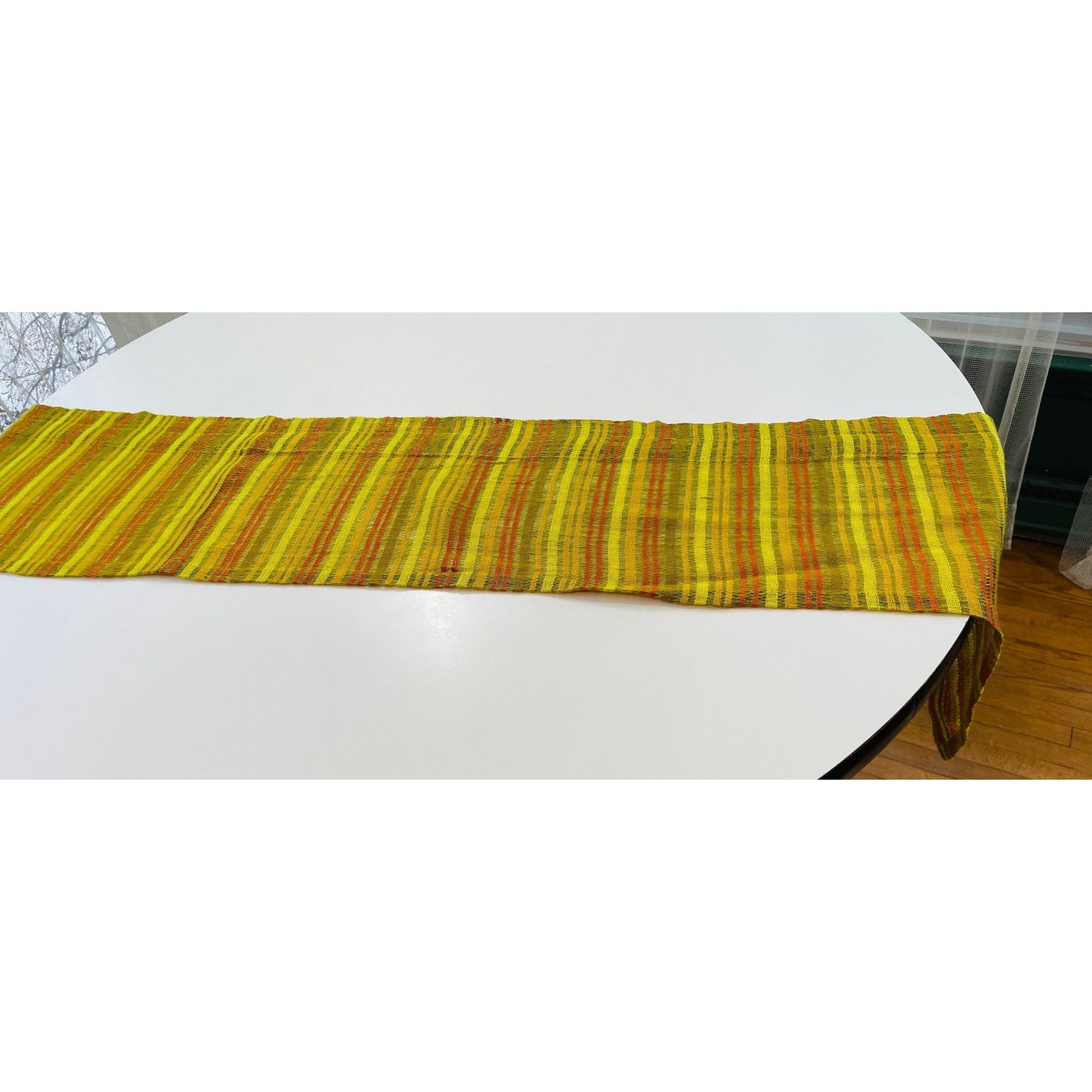 Vintage 60s valance, yellow orange stripes