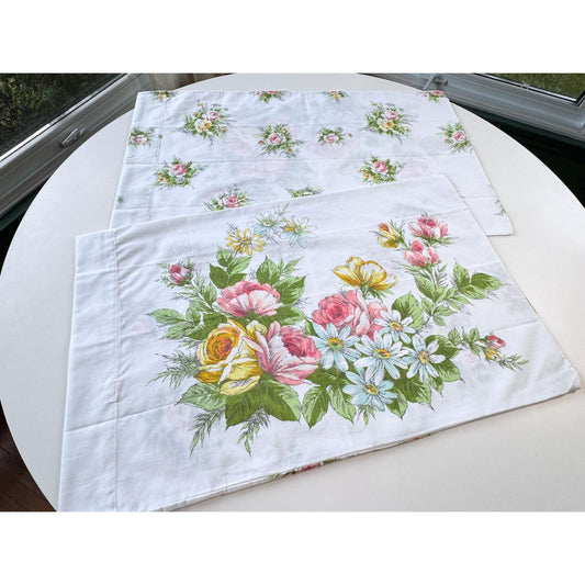 Vintage 70s pillowcases set, pastel reversible floral, Tastemaker