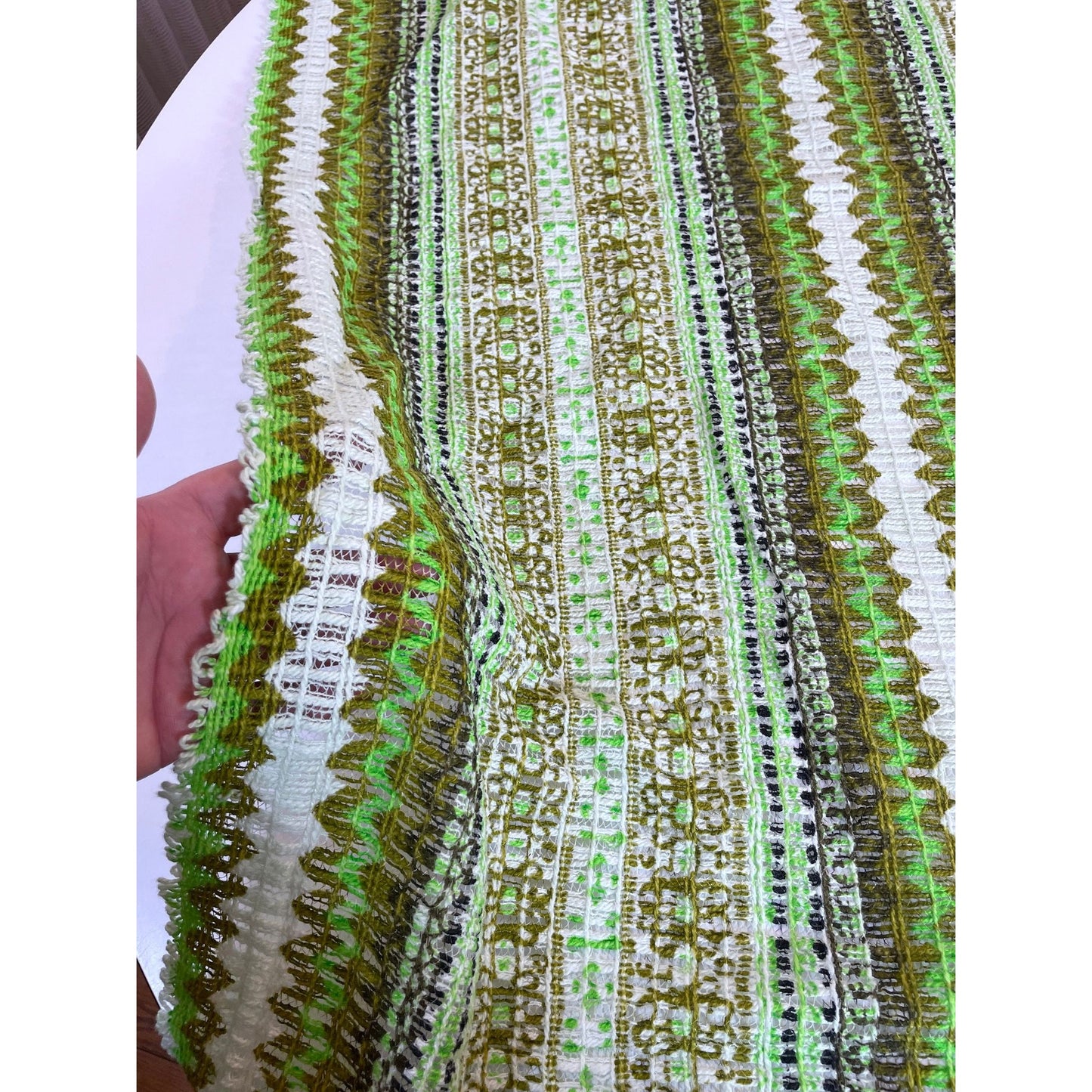 Vintage 70s curtain, green geometric pattern
