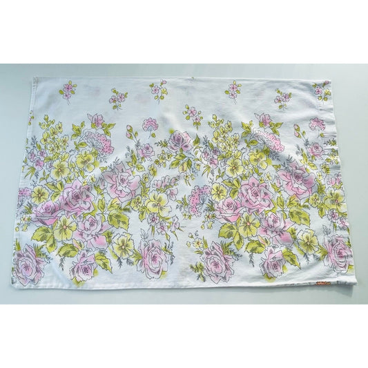 Vintage 70s pillowcase, pink and yellow flowers