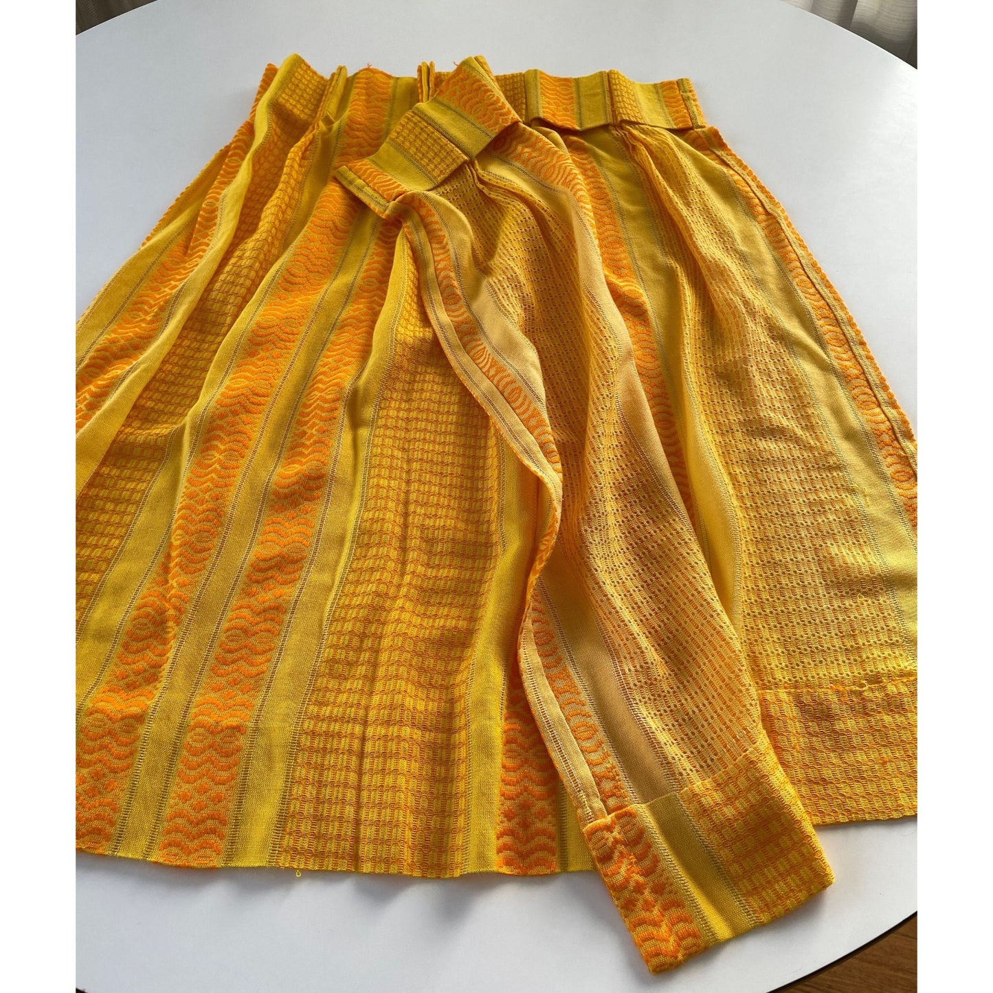 Vintage 70s pleated curtain, orange stripes panel