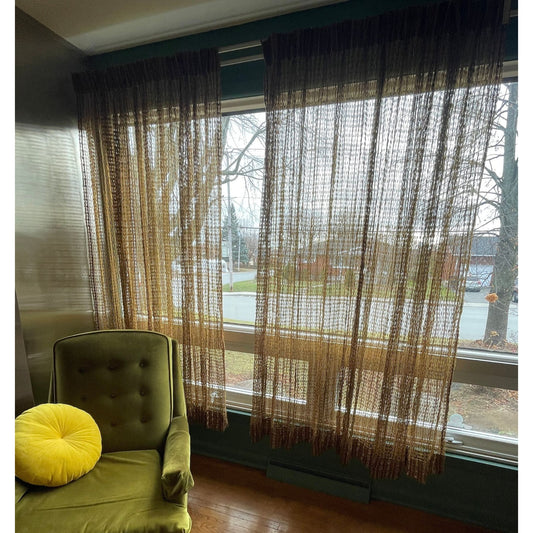 Vintage 70s net woven curtains, with tiebacks