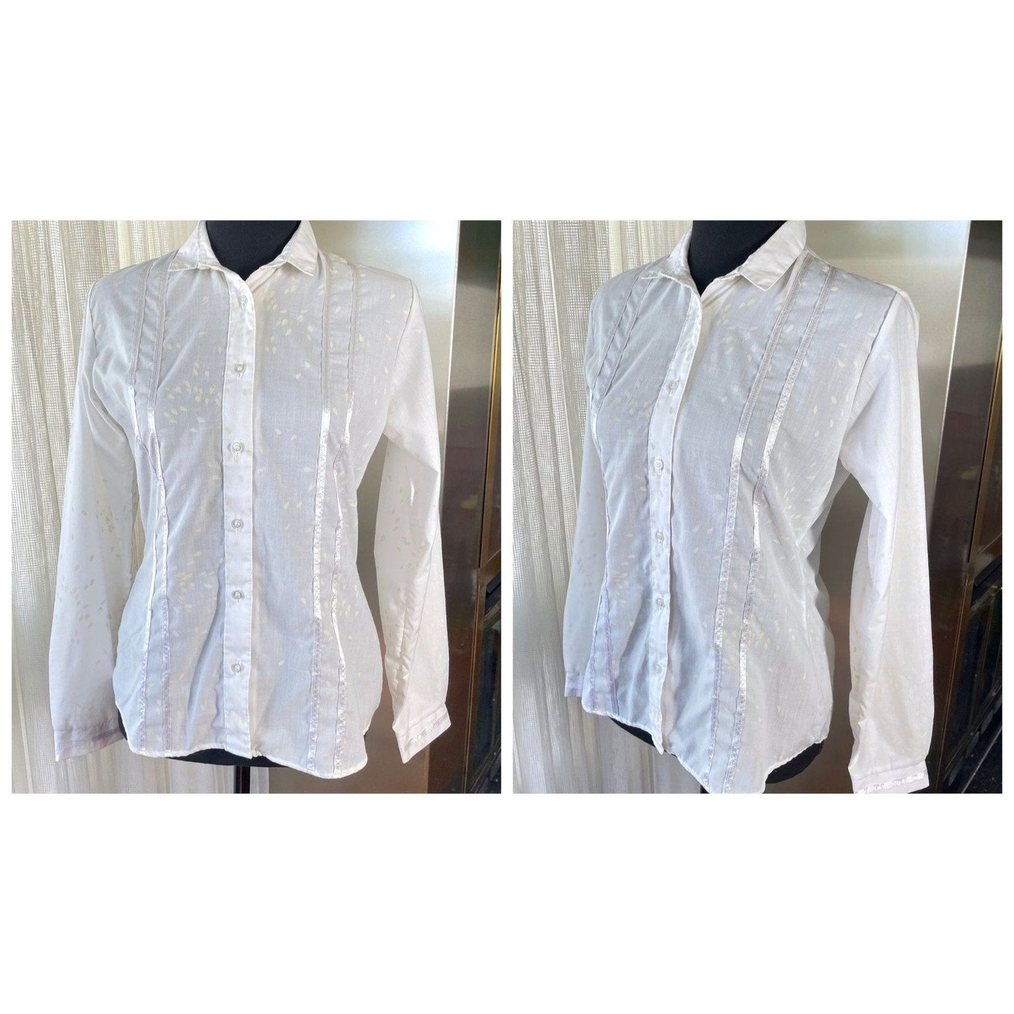 Vintage 1960s semi sheer blouse, white tone on tone