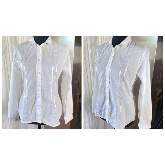 Vintage 1960s semi sheer blouse, white tone on tone