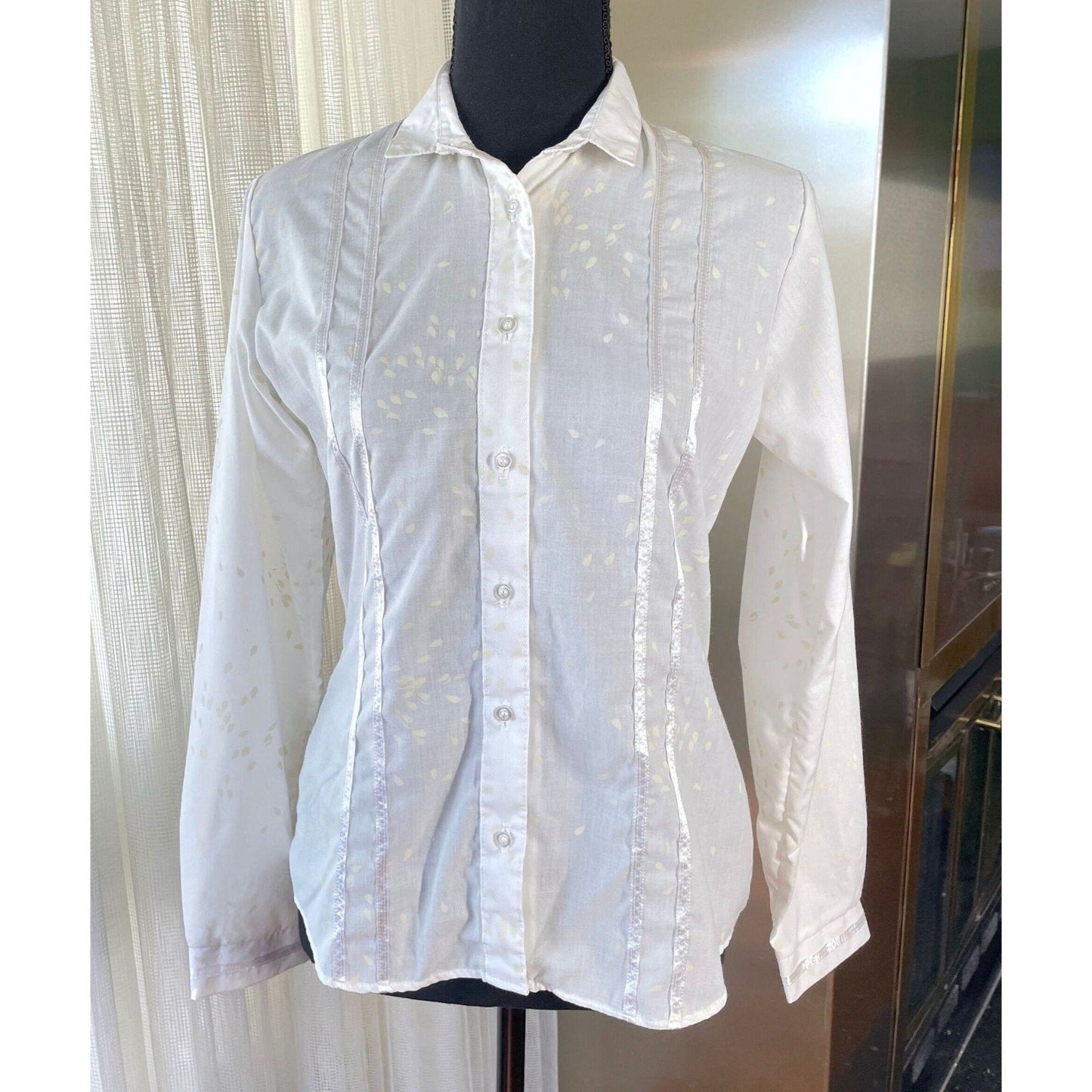 Vintage 1960s semi sheer blouse, white tone on tone