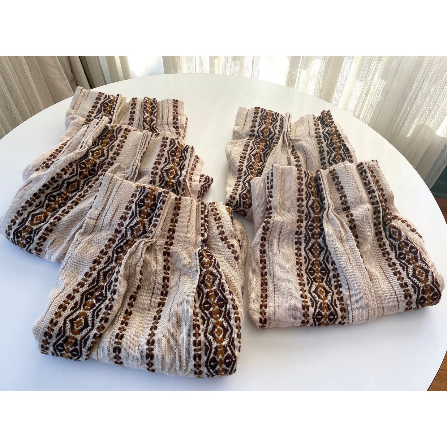 Vintage 70s pleated curtain, beige brown stripes