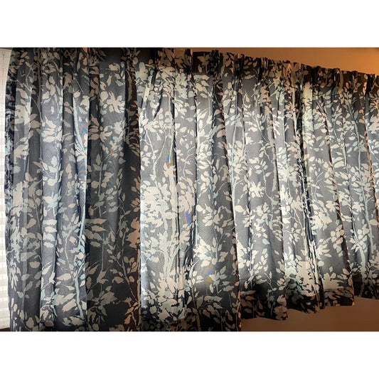 Vintage 60s pleated curtain, large blue flowers