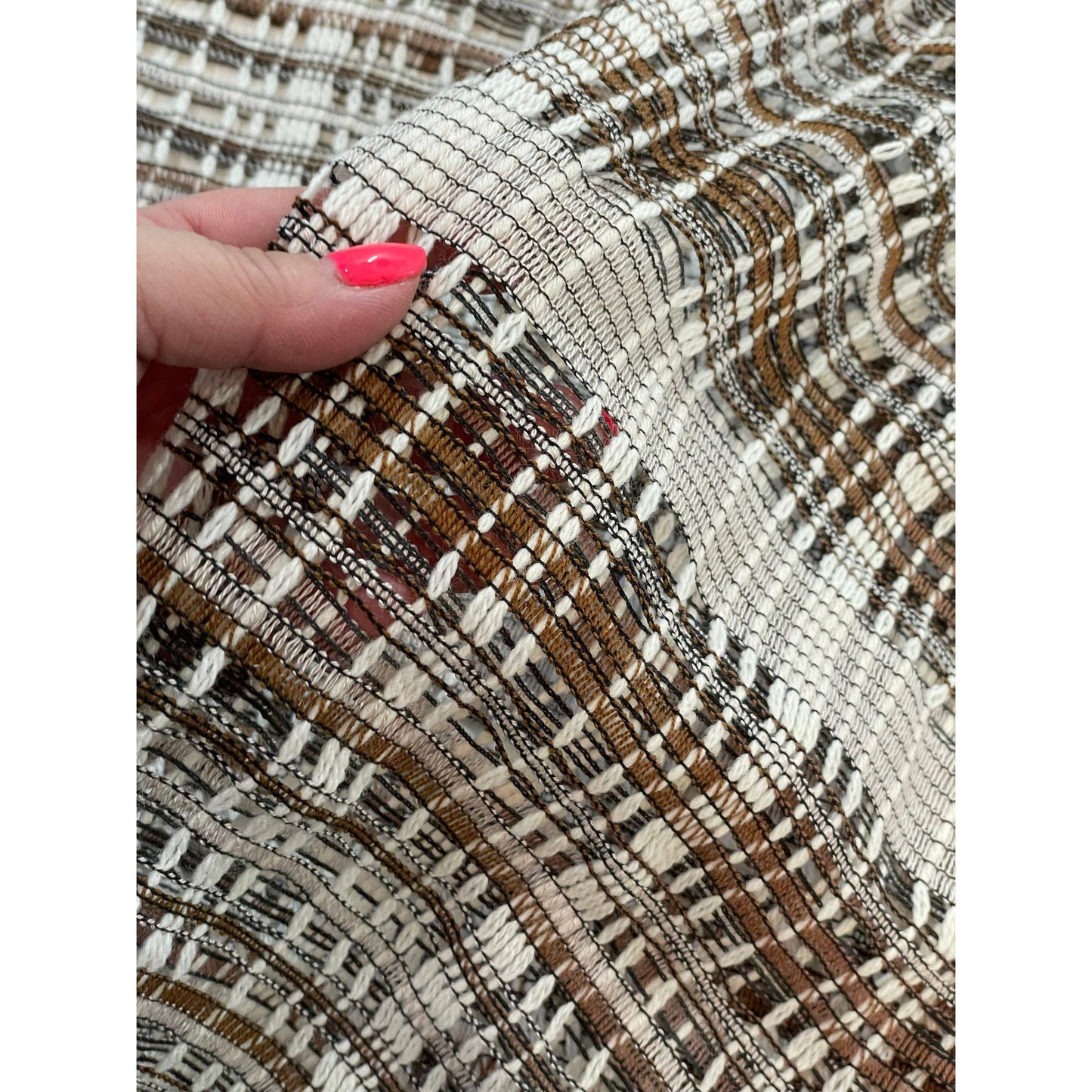 Vintage 70s pleated curtain, brown mesh panel