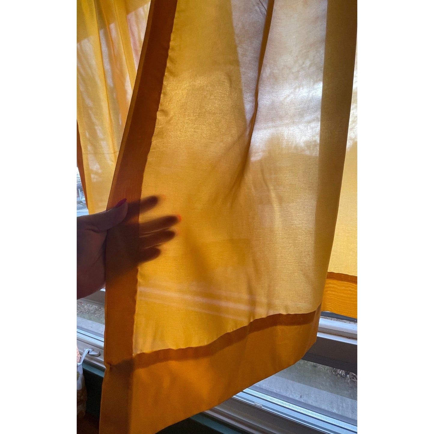 Vintage 60s pleated curtain, golden yellow, sheer