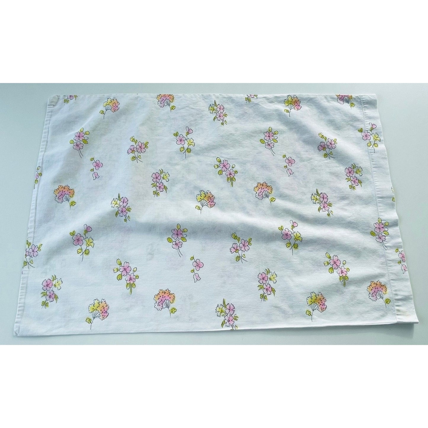 Vintage 70s pillowcase, pink and yellow flowers