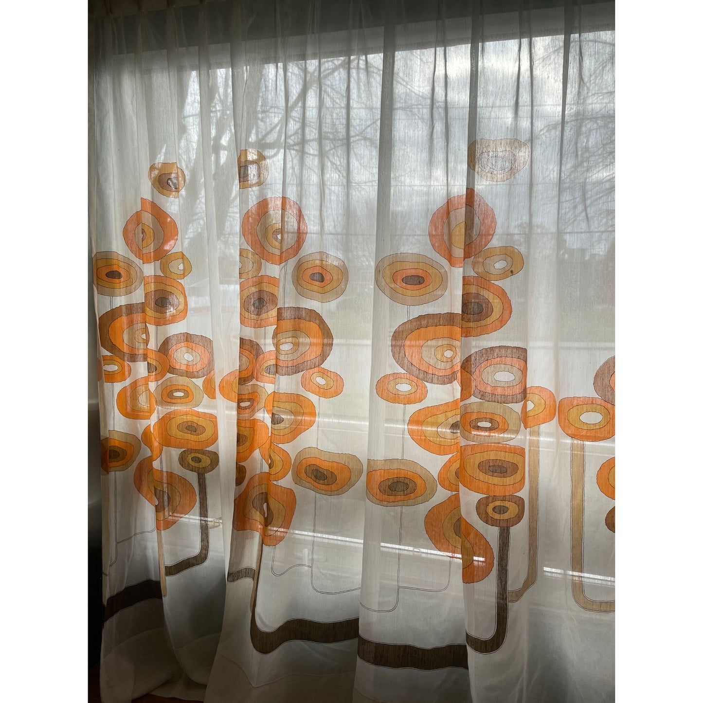 Vintage 60s pleated geographic orange curtain