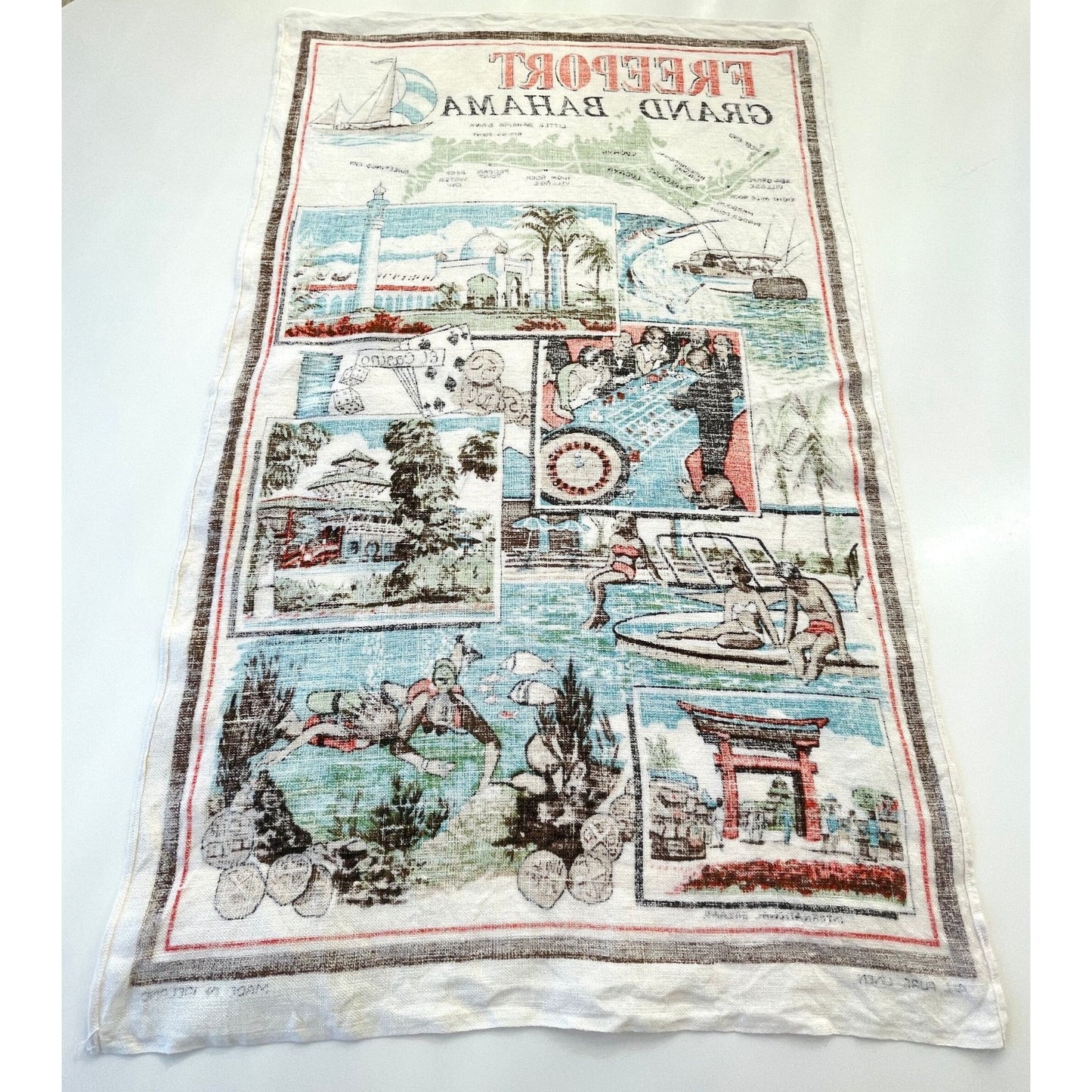 Vintage 60s Freeport Bahamas tea towel
