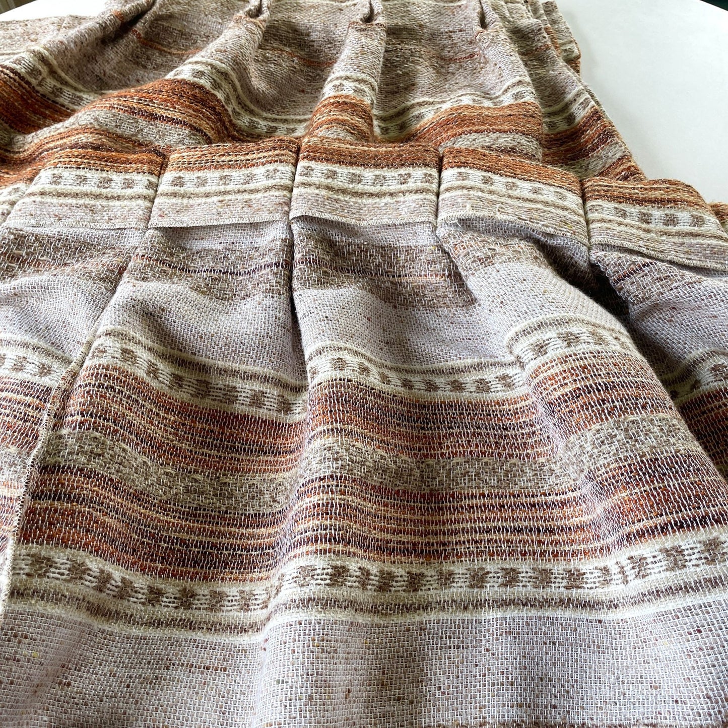 Vintage 70s pleated curtains, brown stripes