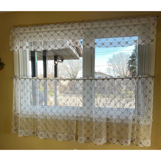 Vintage starburst panels, valance, cafe curtains