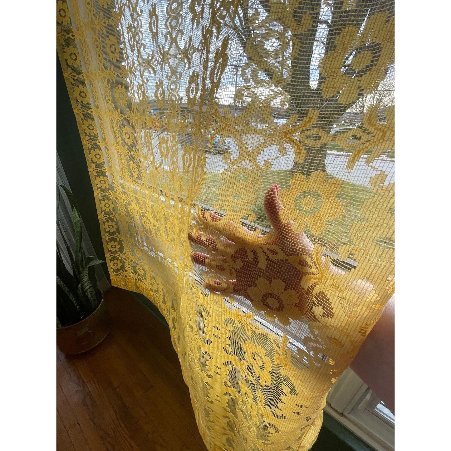 Vintage 70s yellow curtain, single panel or 3 valances